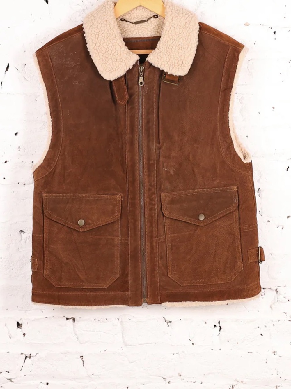 Express Men's Headlock Vintage Brown Suede Sherpa-Lined Gilet Jacket